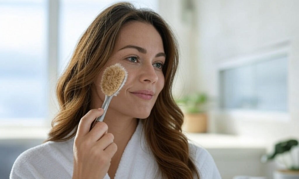 Dry brushing technique to stimulate skin and improve elasticity