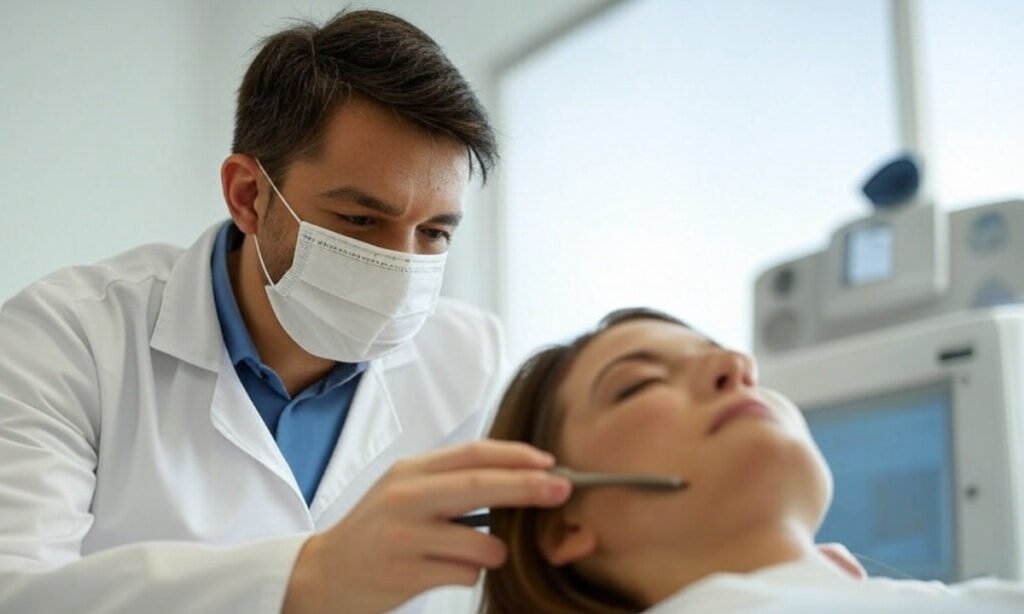 Non-surgical skin tightening treatment being performed by a professional