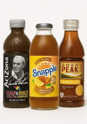 "Popular bottled Arnold Palmer tea brands side by side"