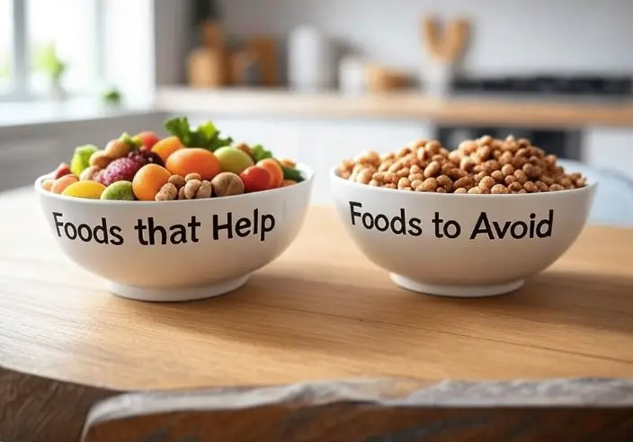 Side-by-side display of foods beneficial for endometriosis versus harmful ones