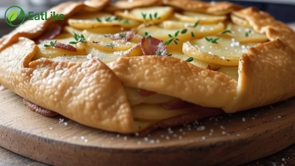 Potato and bacon galette with rustic crust.