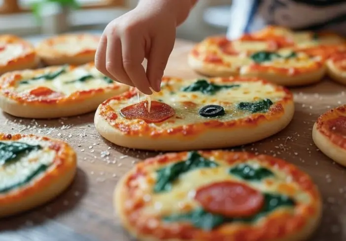 Mini English muffin pizzas with fun toppings, perfect for kids.