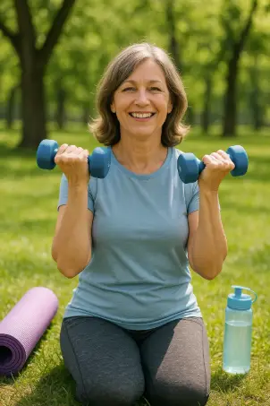 Woman doing resistance training outdoors while following Mounjaro diet