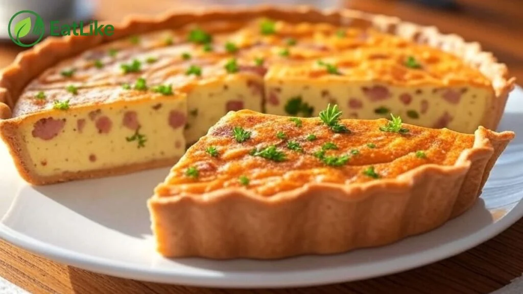 Classic Quiche Lorraine with crispy bacon and melted cheese.