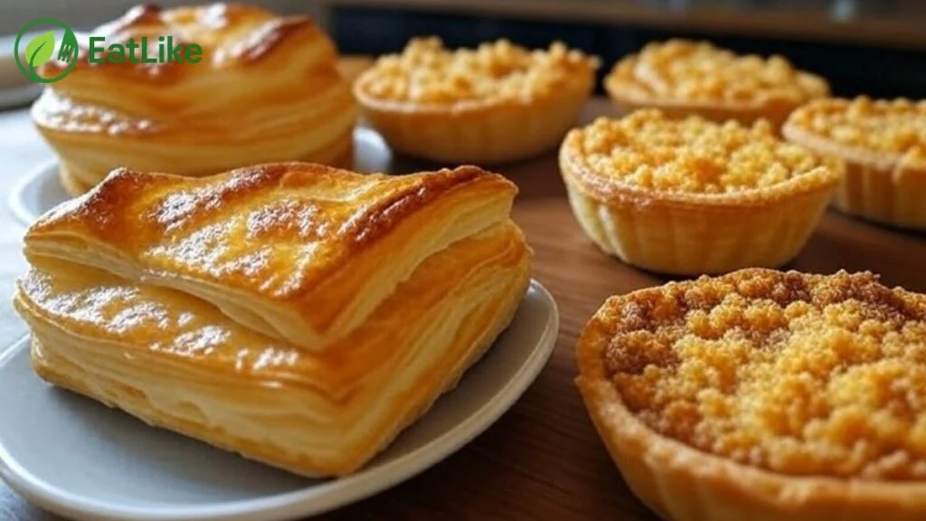 Comparison of puff pastry and shortcrust in bacon tart recipes.