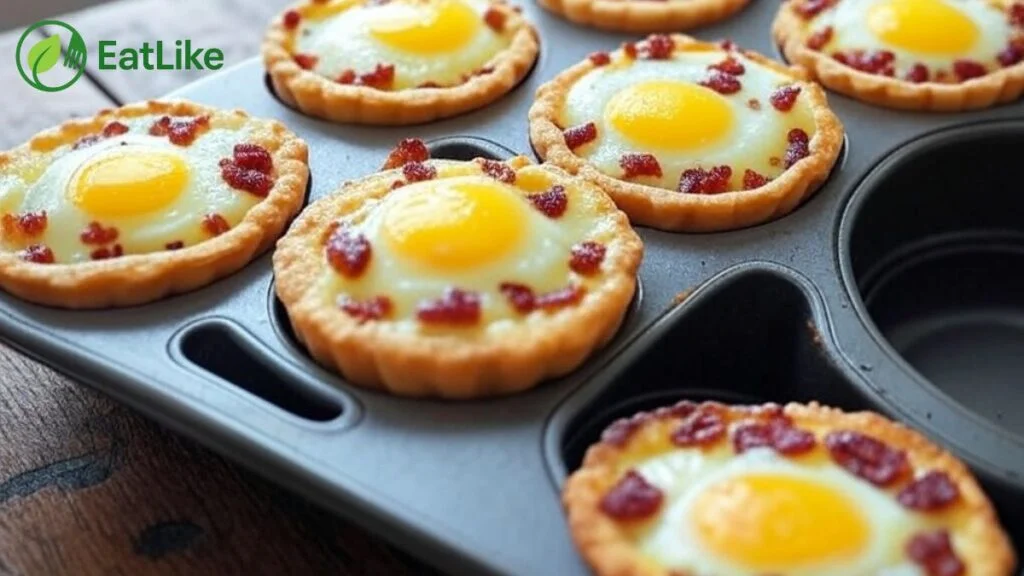 Mini tarts with eggs and bacon perfect for breakfast.