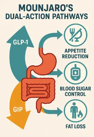 Visual explanation of how Mounjaro affects appetite and weight loss