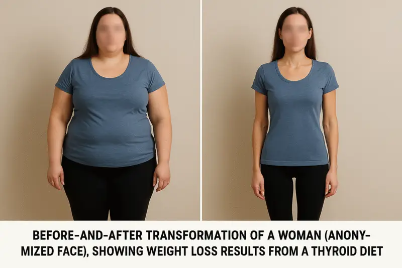 “Before and after weight loss results from following hypothyroidism meal plan.”