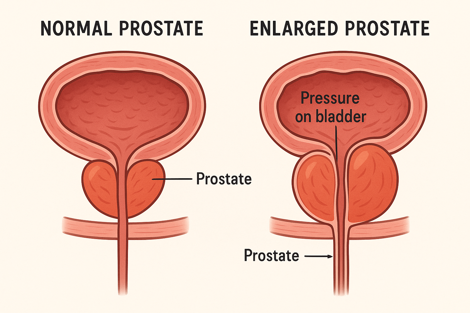 Comparison of normal vs enlarged prostate in men