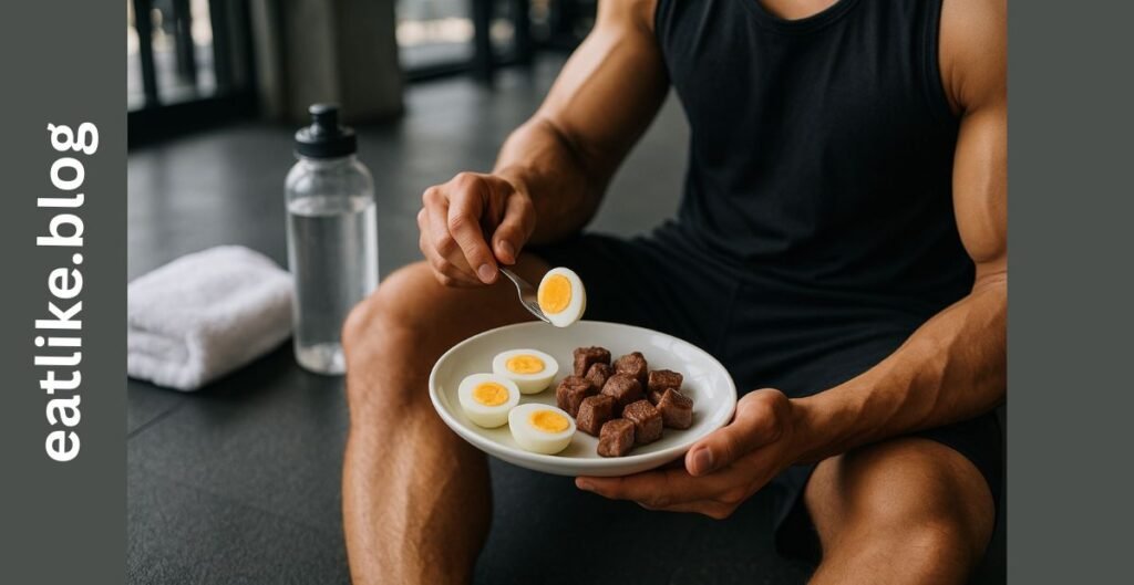 Person snacking on carnivore snacks post-workout for recovery