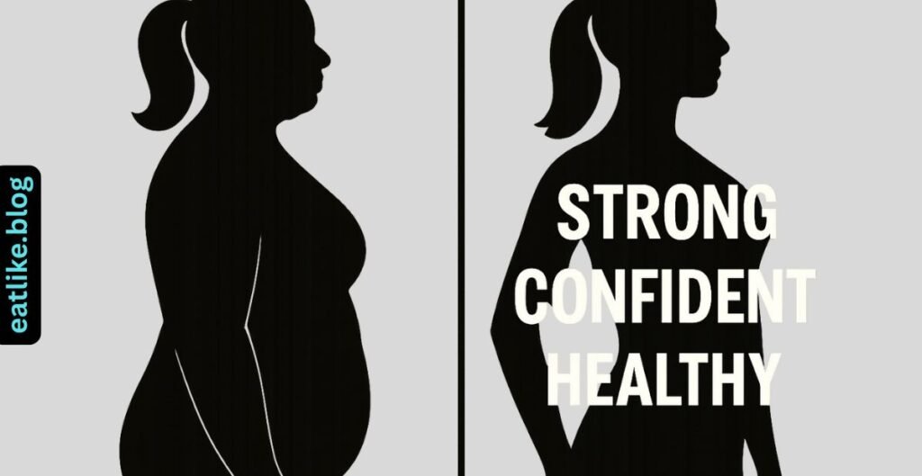 Before-and-after wellness transformation visual inspired by Lizzo’s journey