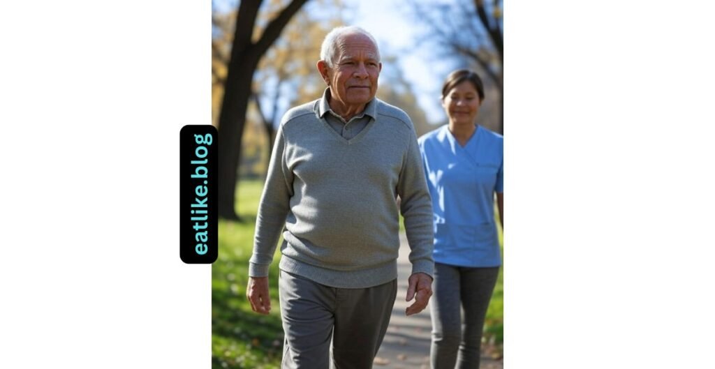 Older man walking with caregiver to highlight the impact of brain health on aging
